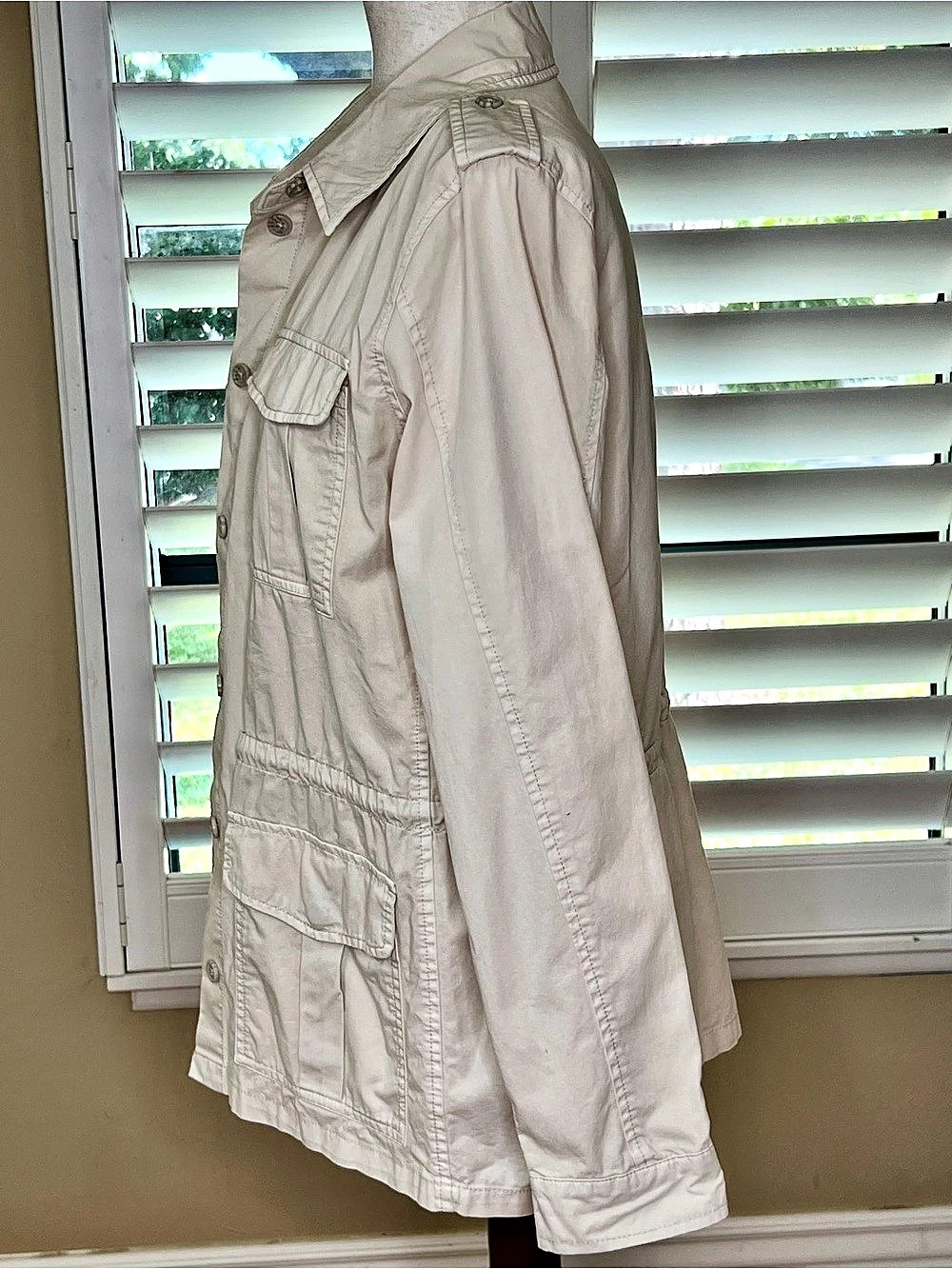 Buffalo Cotton Military Utility Cargo Jacket in Cream Women’s Size Medium - Picture 5 of 11